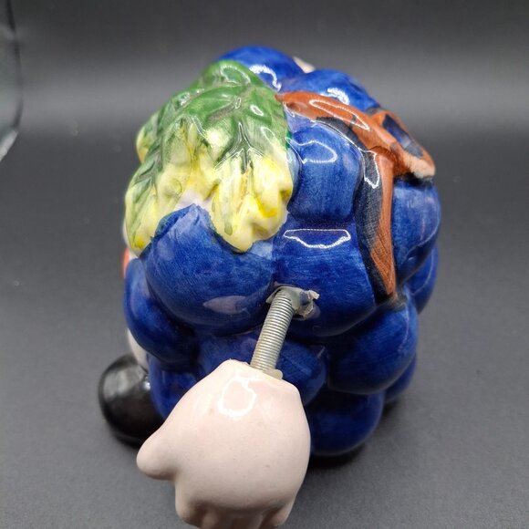 Vintage Ceramic Blue Grape-Shaped Coin Bank With Leaf Accent & Flexible Arms - Picture 5 of 5